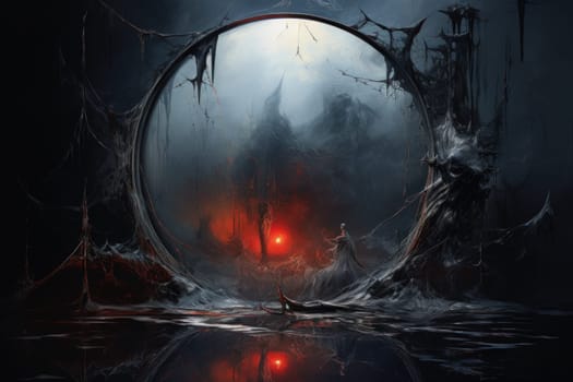 In the realm of fantasy, cursed mirror spirits are bound, their ethereal existence trapped within reflective surfaces.
