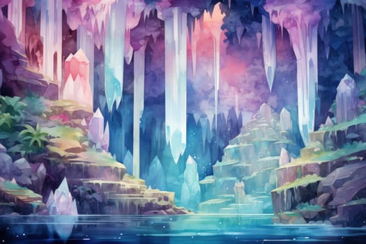 Enter a realm of enchantment where fantasy comes to life. Behold the mesmerizing sight of harmonious waterfalls adorned with radiant crystals.