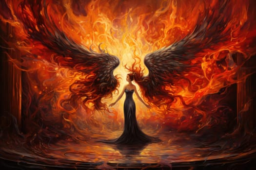 Within the realm of fantasy, elegant phoenix dancers grace the stage, their mesmerizing performances engulfed in flames.