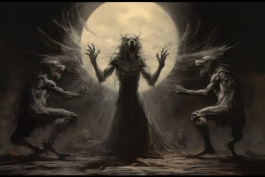 Venture into a mystical realm where fierce werewolves, under the enchanting light of the full moon, undergo their awe-inspiring transformation.