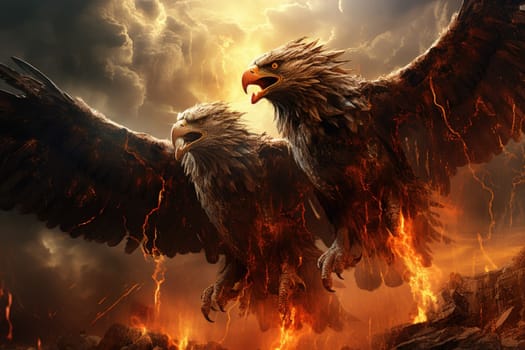 In the realm of fantasy, the skies are home to ferocious thunder hawks, majestic creatures that command the elements.
