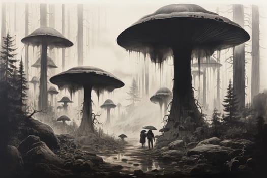 In the realm of fantasy, there exist mystical and enchanting places where giant talking mushrooms thrive in dense forest groves.