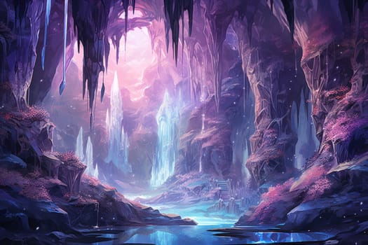Enter a realm of enchantment where fantasy comes to life. Behold the mesmerizing sight of harmonious waterfalls adorned with radiant crystals.