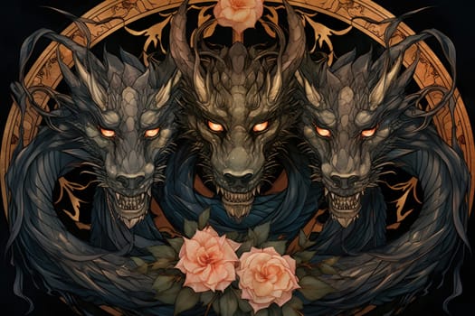 In the realm of fantasy, ferocious shadow dragons dominate the skies, their majestic forms wreathed in darkness.