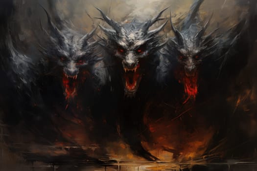 In the realm of fantasy, ferocious shadow dragons dominate the skies, their majestic forms wreathed in darkness.