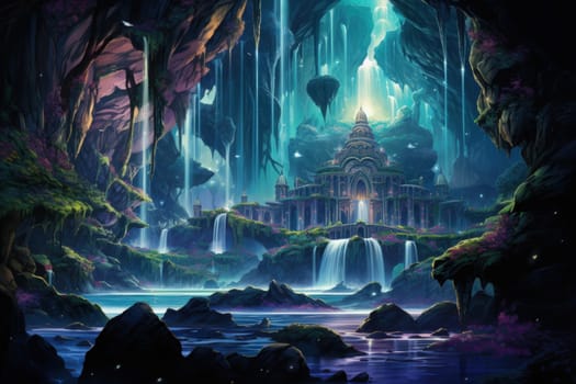 Enter a realm of enchantment where fantasy comes to life. Behold the mesmerizing sight of harmonious waterfalls adorned with radiant crystals.