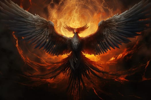 Embark on a mythical journey where ancient phoenixes, with their fiery plumage, rise triumphantly from ashes, embodying the cycle of rebirth and renewal.