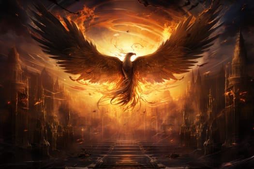 Embark on a mythical journey where ancient phoenixes, with their fiery plumage, rise triumphantly from ashes, embodying the cycle of rebirth and renewal.