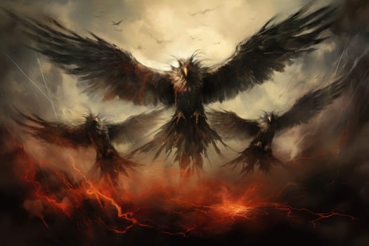 In the realm of fantasy, the skies are home to ferocious thunder hawks, majestic creatures that command the elements.