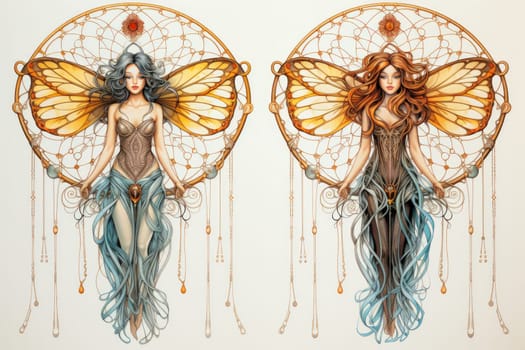 Immerse yourself in the magical realm of fantasy with this enchanting illustration of gossamer-winged dreamcatchers.