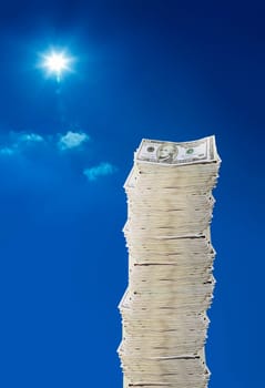 dollar bill on blue sky background