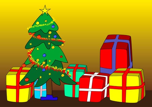 Christmas tree and presents