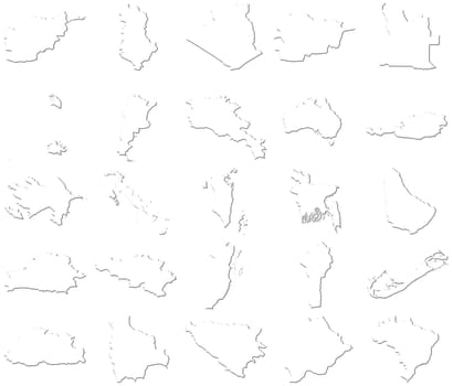 Afghanistan-Brazil 3D White Maps