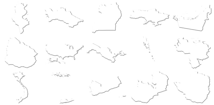 Tunisia-Zimbabwe 3D White Maps