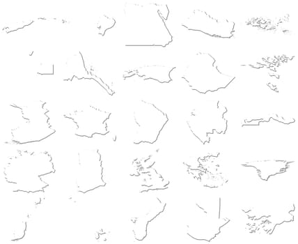 Brunei-Dominican Republic 3D White Maps