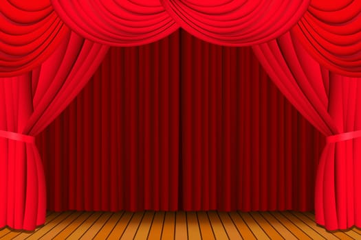 Stage with closed red curtain