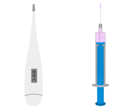 Clinical thermometer and syringe