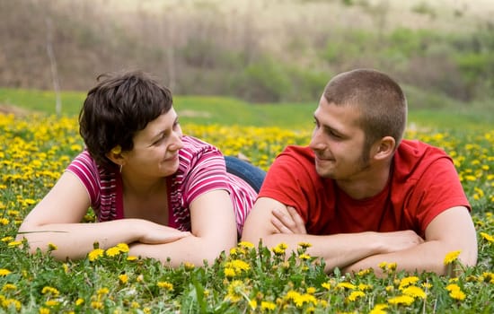 Young couple lying in a meadow