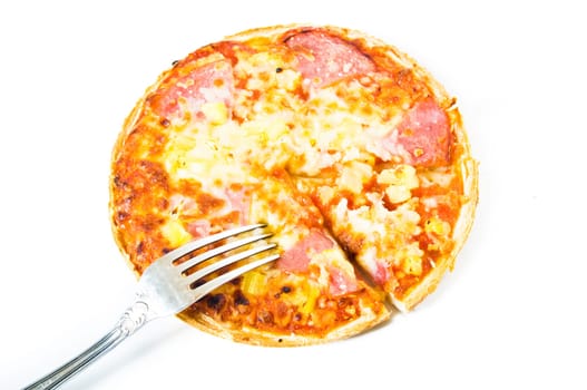 Pizza Hawaii against white background