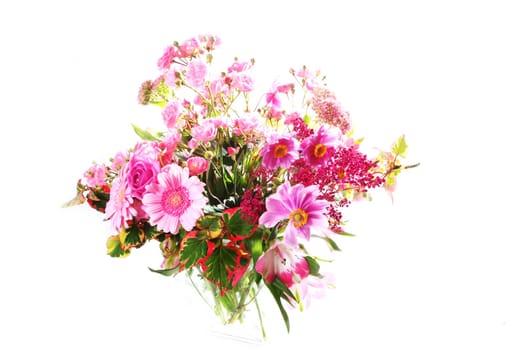 Pink bouquet of flowers from white background
