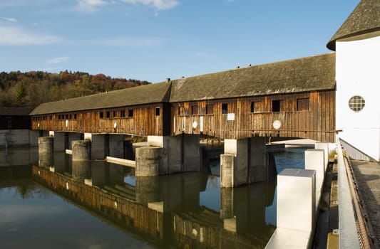 Historic Isar weir near Munich