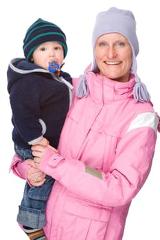 Mother with son in wiinter clothes