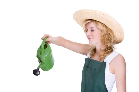 Young gardener with watering can
