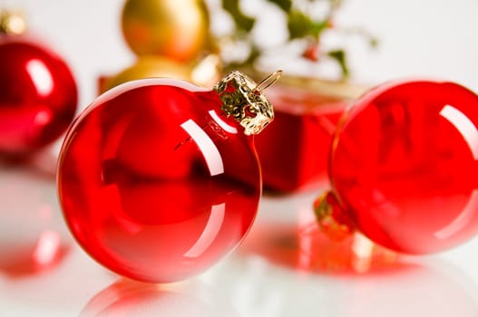 red and gold Christmas baubles