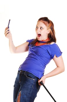 Girl on a trip with cell phone.