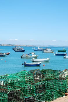 Old fishing equipment in the port of Cascais, Portugal