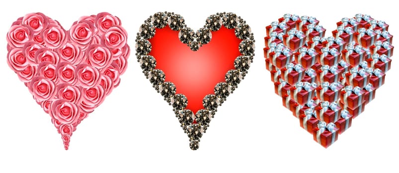 Heart shapes on white background