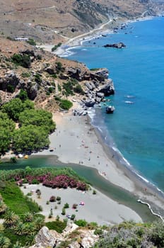 View of Preveli Beach, Crete.