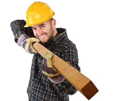 young carpenter has fun at work