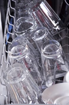 Detail of a dishwasher with glasses