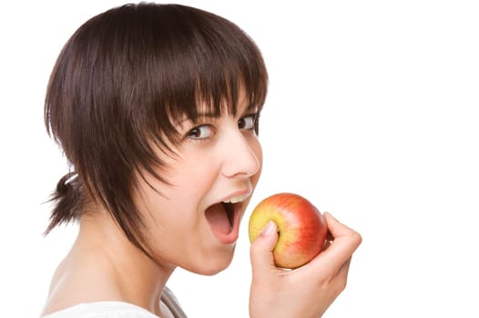 Young woman with an apple