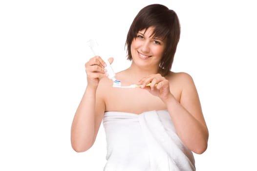 Young woman with a toothbrush