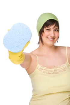 Laughing housewife at work
