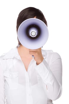 Young woman with a megaphone