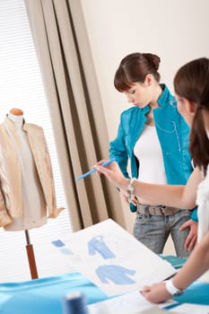 Fashion designer working with model