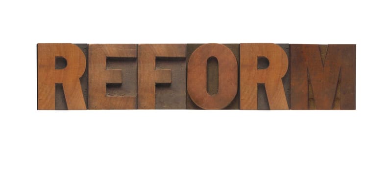 the word reform in old wood type
