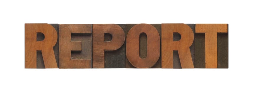 the word report in old wood type