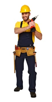caucasian handyman with red drill
