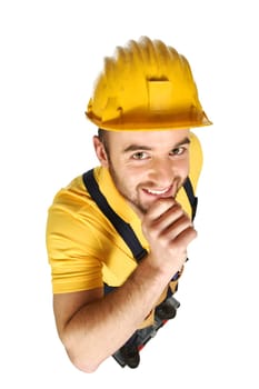 funny portrait of young handyman