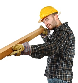 carpenter at work isolated on white