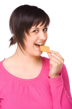 Woman with butter biscuit