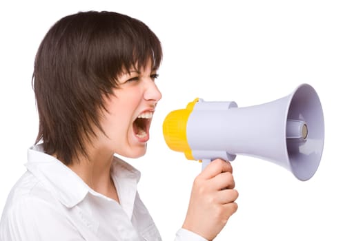 Young woman with a megaphone