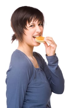 Woman with chocolate chip cookie