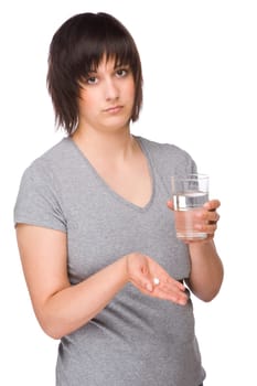Woman with glass and tablet