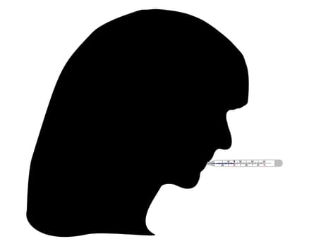 Woman with clinical thermometer in mouth