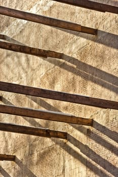 Wooden beams in between building